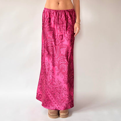 Y2K Pink Paisley Satin Maxi Skirt (S/M)