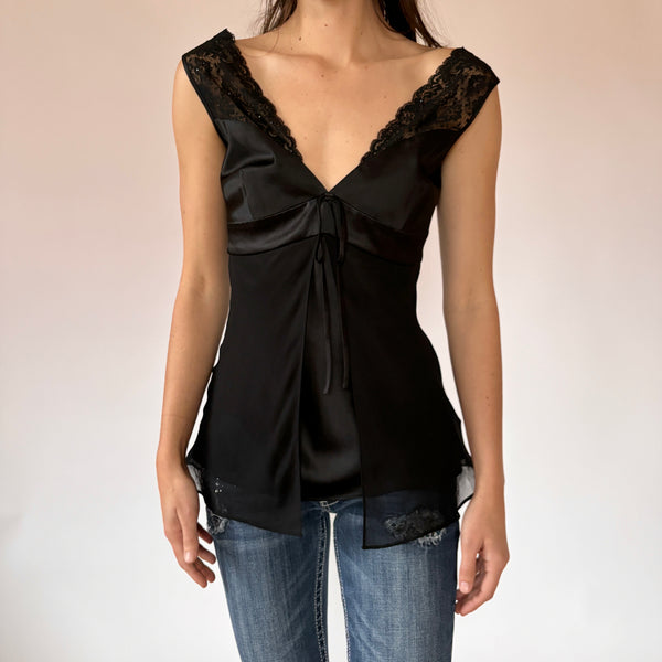 Y2K Noir Silk Cami (XS/S)