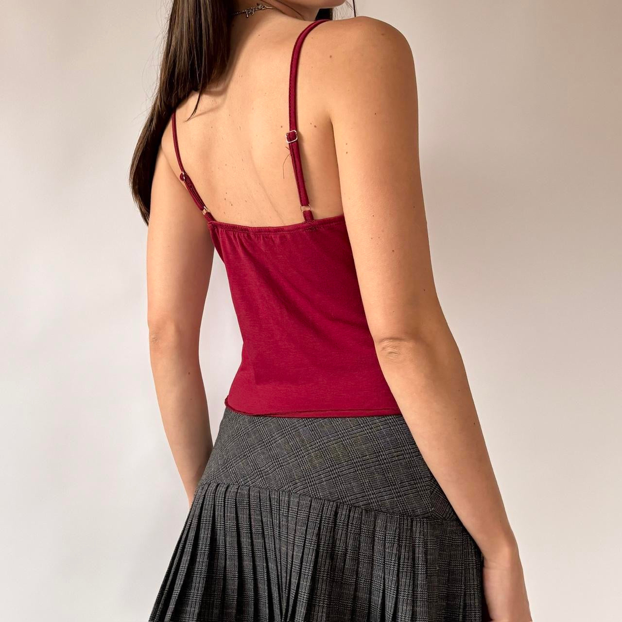 Burgundy Eyelet Ribbon Cami (S/M)