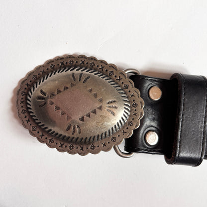 Vintage Black Leather Concho Belt (S)