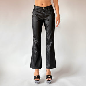 90s Wet Look Black Flares (XS)