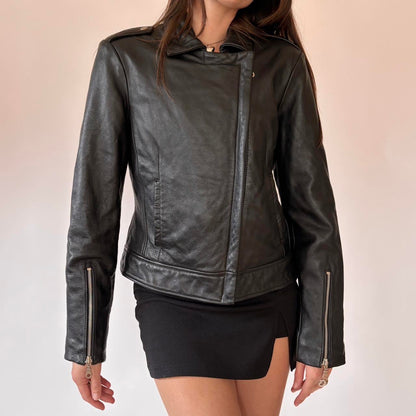 Wilson’s Leather Black Biker Jacket (M)