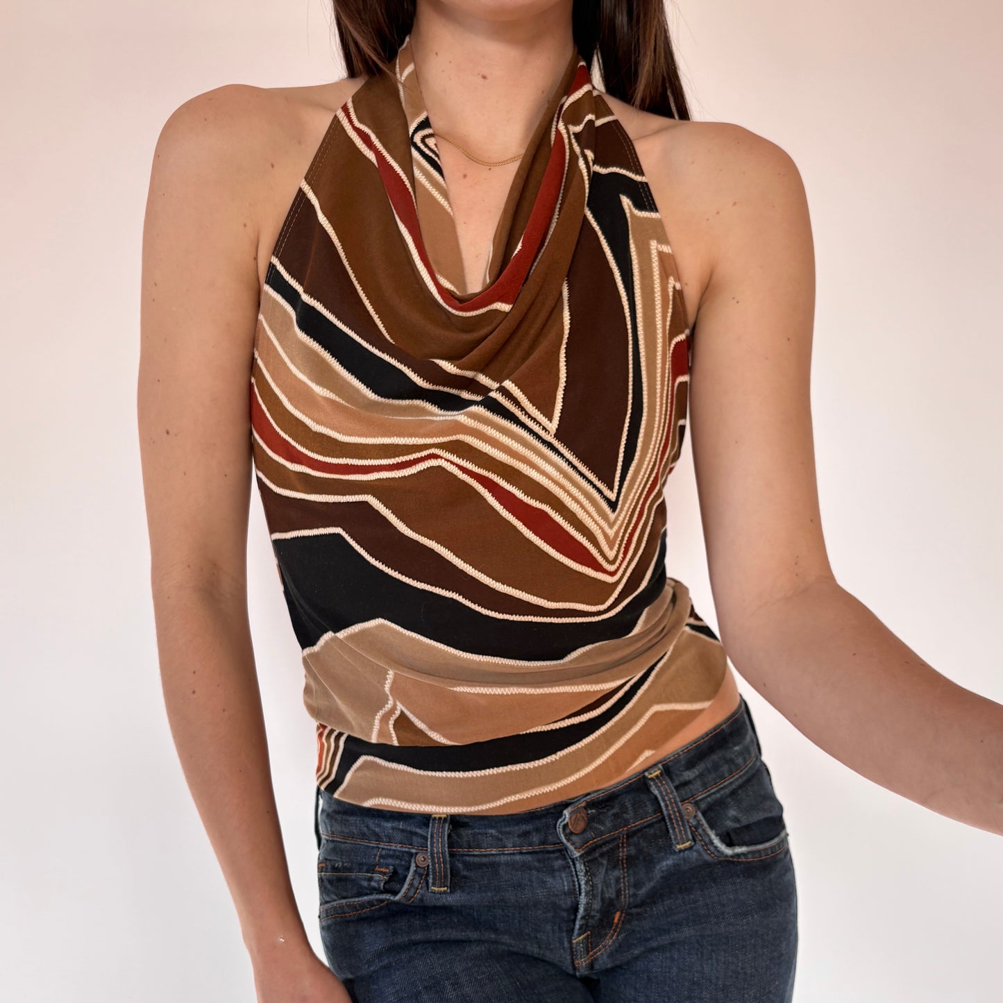 Y2K Brown Cowl Neck Tank (S)
