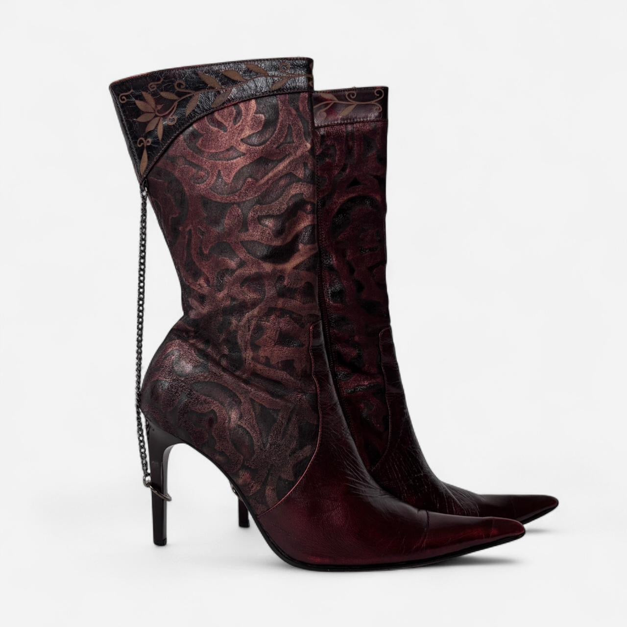 Chained Up Leather Stiletto Boots (6.5)