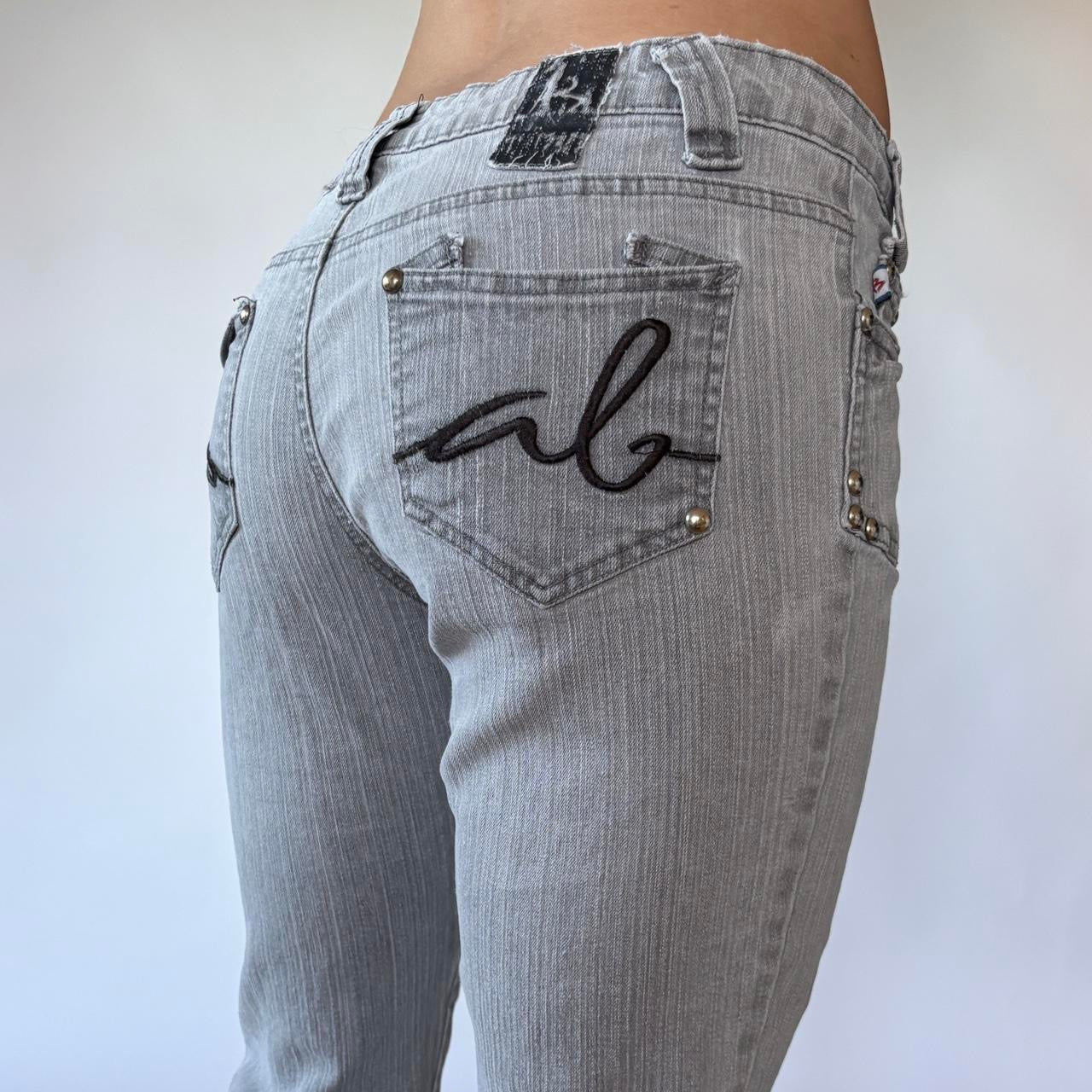 Y2K Gray Studded Flare Jeans (S)