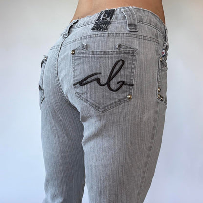 Y2K Gray Studded Flare Jeans (S)