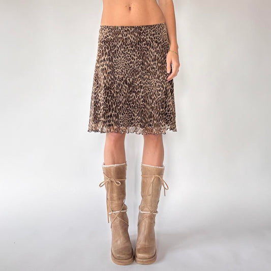 Y2K Leopard Mesh Midi Skirt (XS)