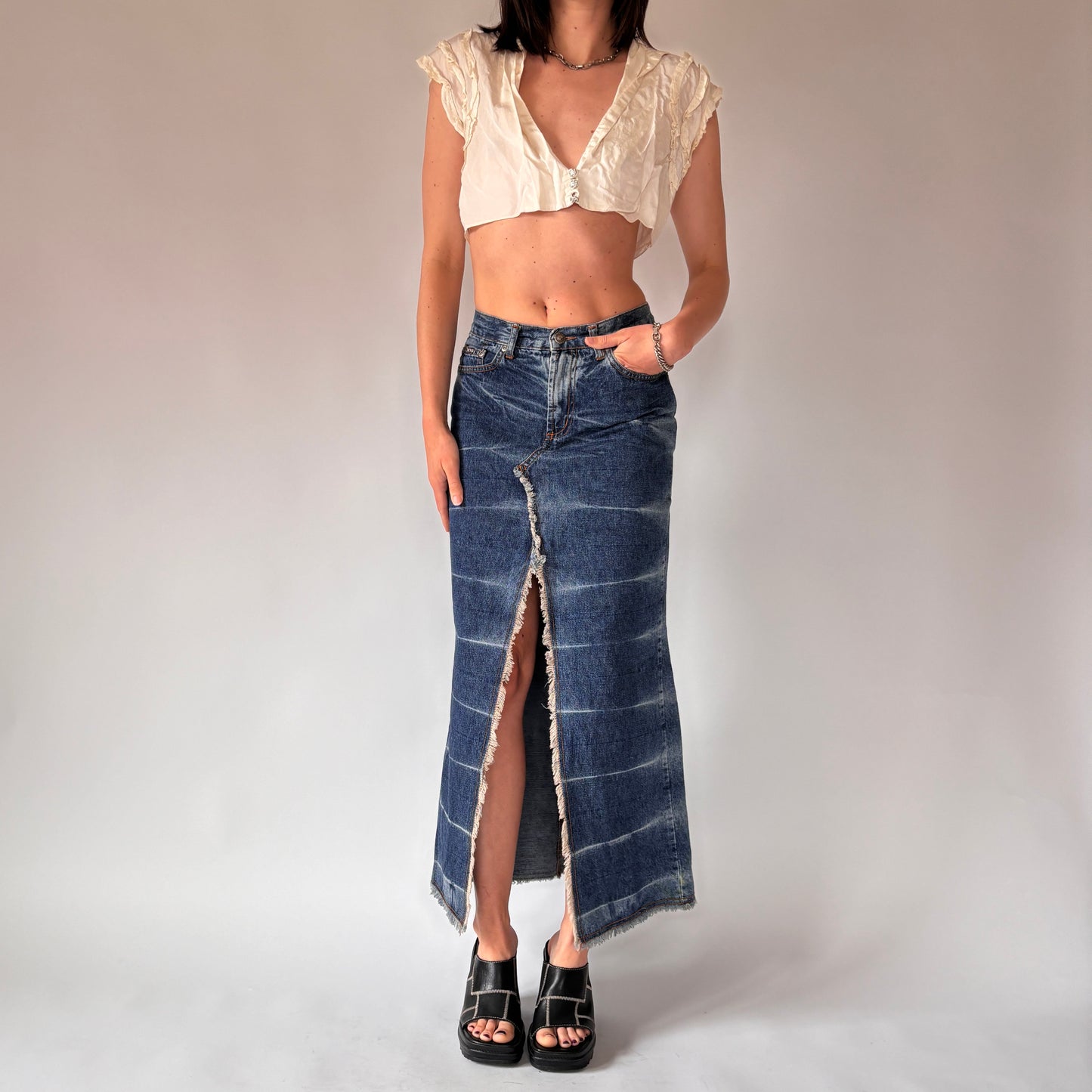 Y2K Denim Maxi Skirt (XS)