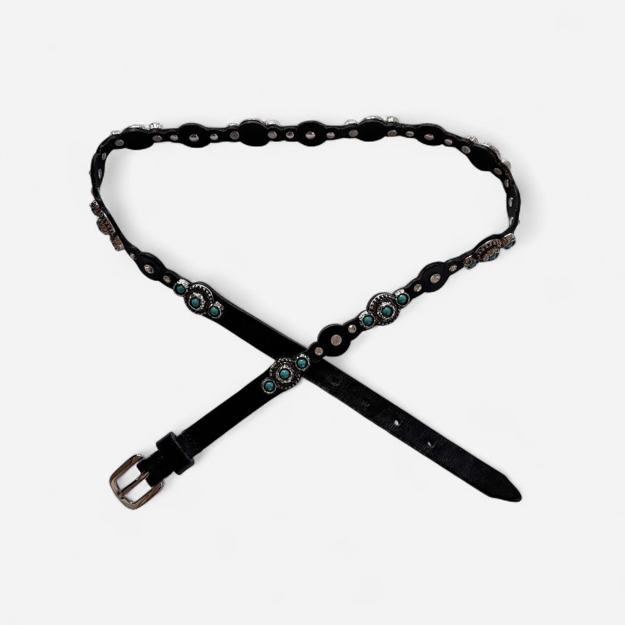 Embellished Stone Leather Belt