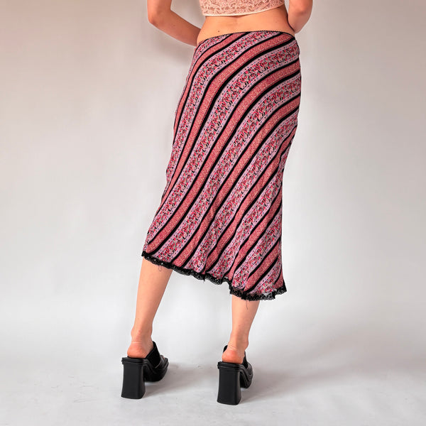 90s Floral Striped Midi Skirt (XS/S)
