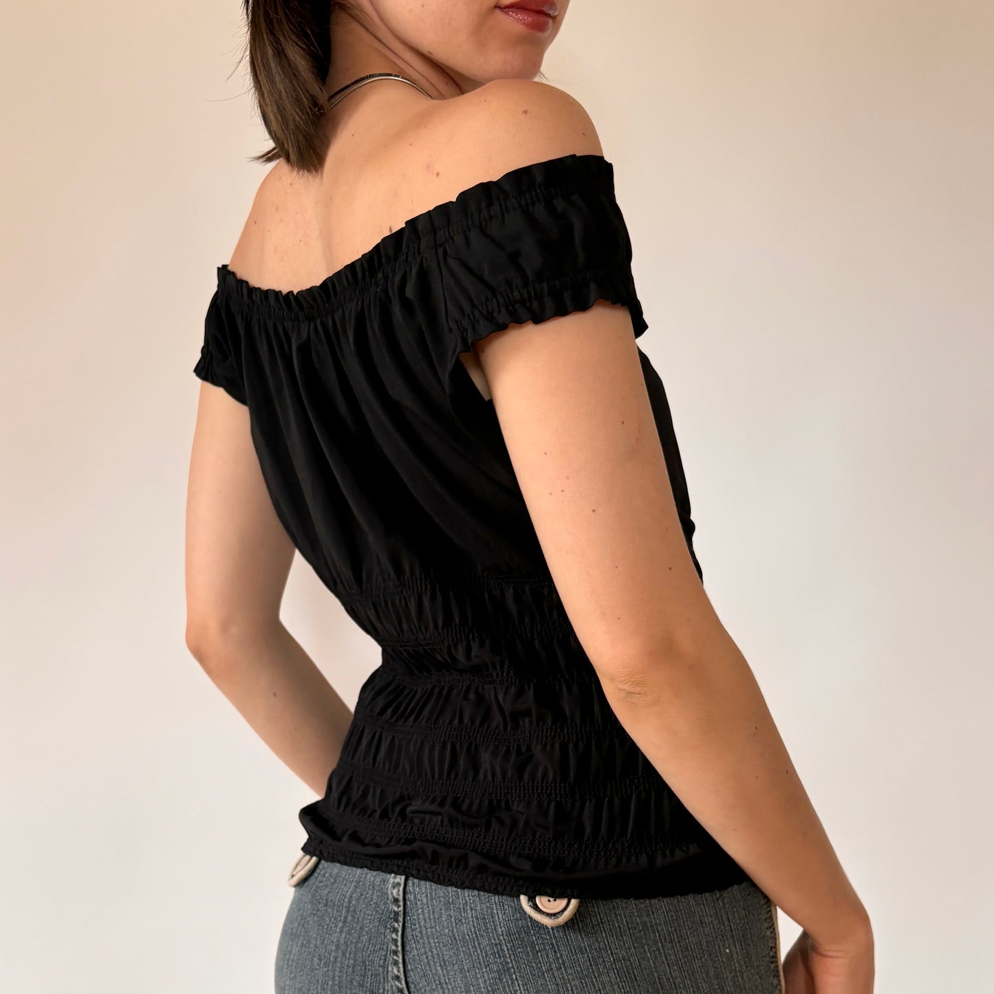 90s Noir Milkmaid Top (S/M)