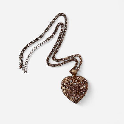 Gold Tone Puffy Heart Necklace