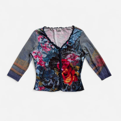 Y2K Floral Mesh Sleeve Top (M/L)