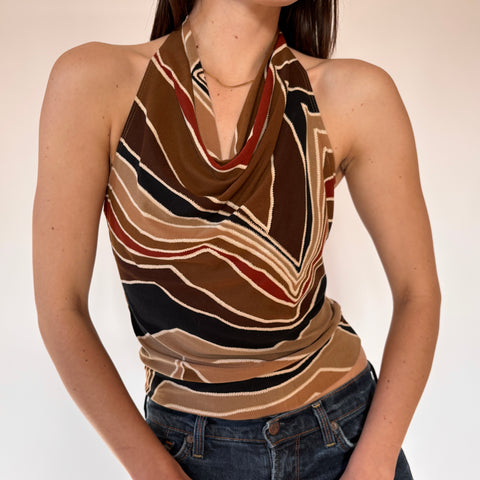 Y2K Brown Cowl Neck Tank (S)