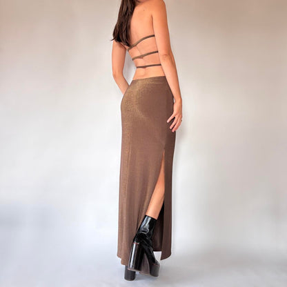 90s Brown Glitter Gown (XS/S)