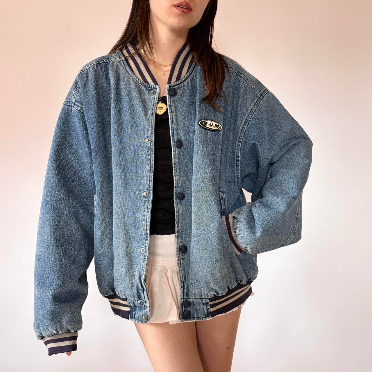 90s Boyfriend Denim Bomber Jacket (XL)