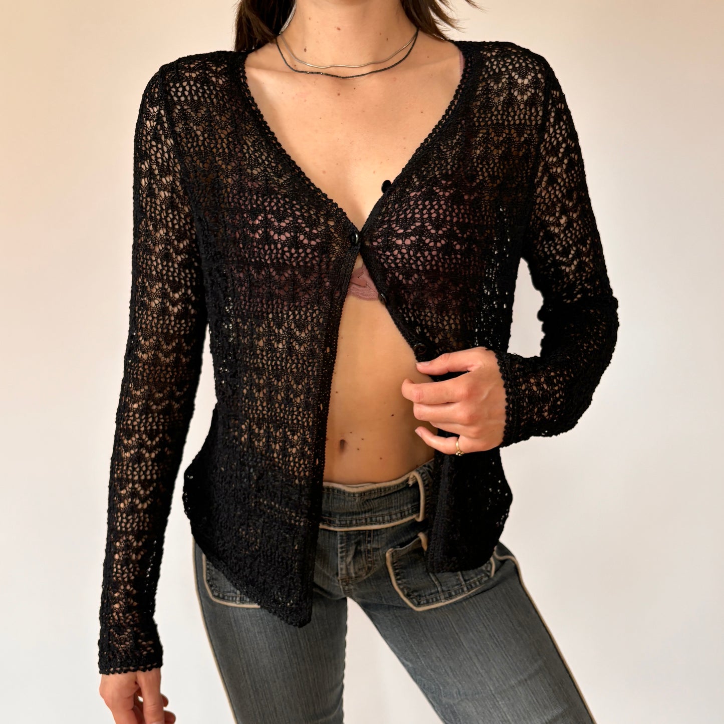 90s Noir Crochet Cardigan (M)