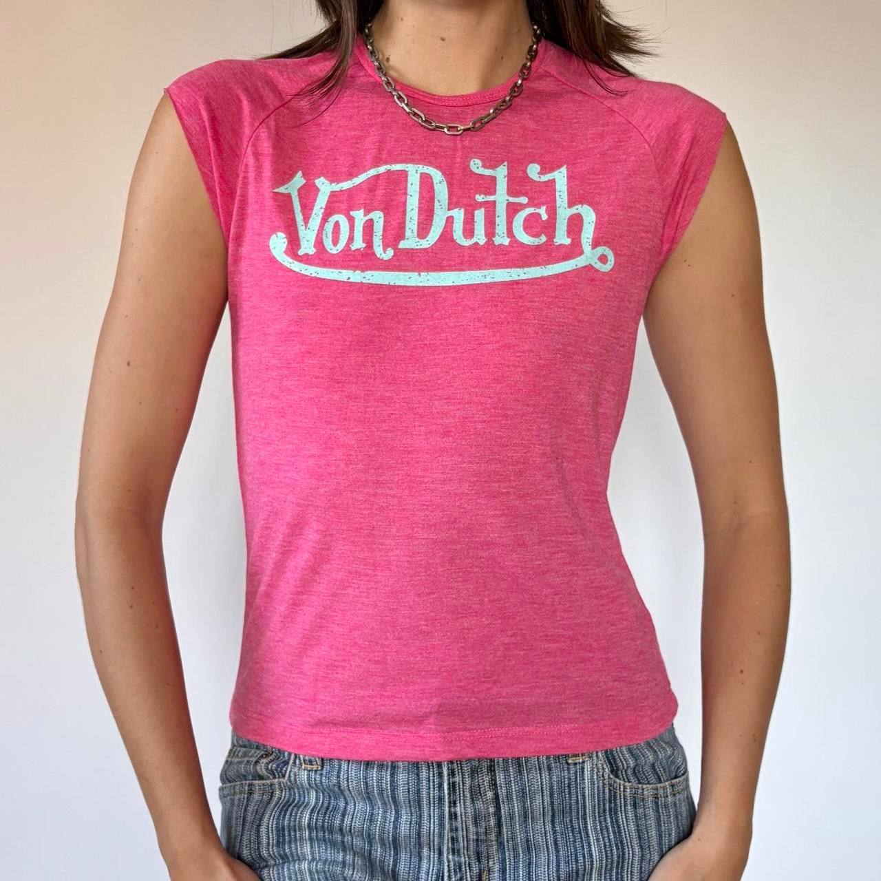 Von Dutch - Von Dutch 00&#39;s Y2K ヴィンテージ Tシャツ ネイビー Vintage Brand Adult New Mens Blue and White Von Dutch T
