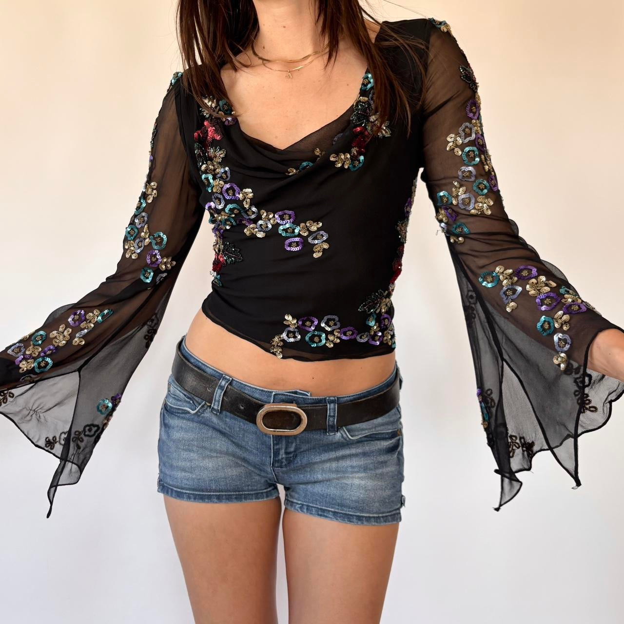 Y2K Pure Silk Sequin Top (S)