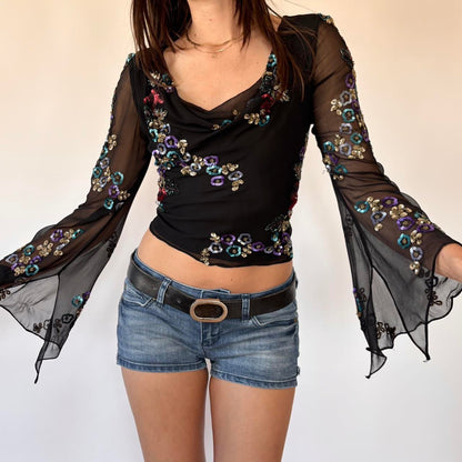 Y2K Pure Silk Sequin Top (S)