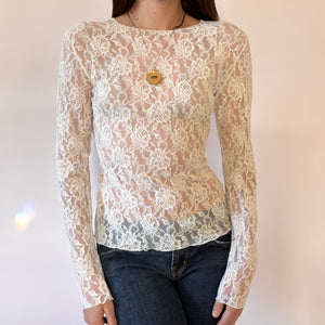 90s Cream Lace Longsleeve Top (M)