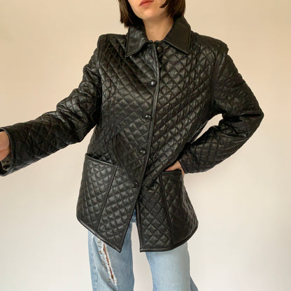 Vintage Quilted Leather Jacket (XL)