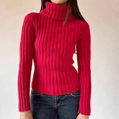 Y2K Red Asymmetrical Zip Sweater (XS/S)