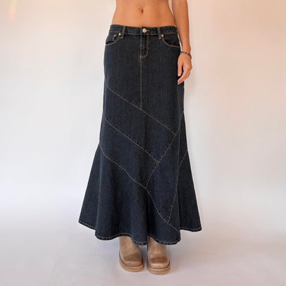 Y2K Dark Wash Denim Maxi Skirt (M)