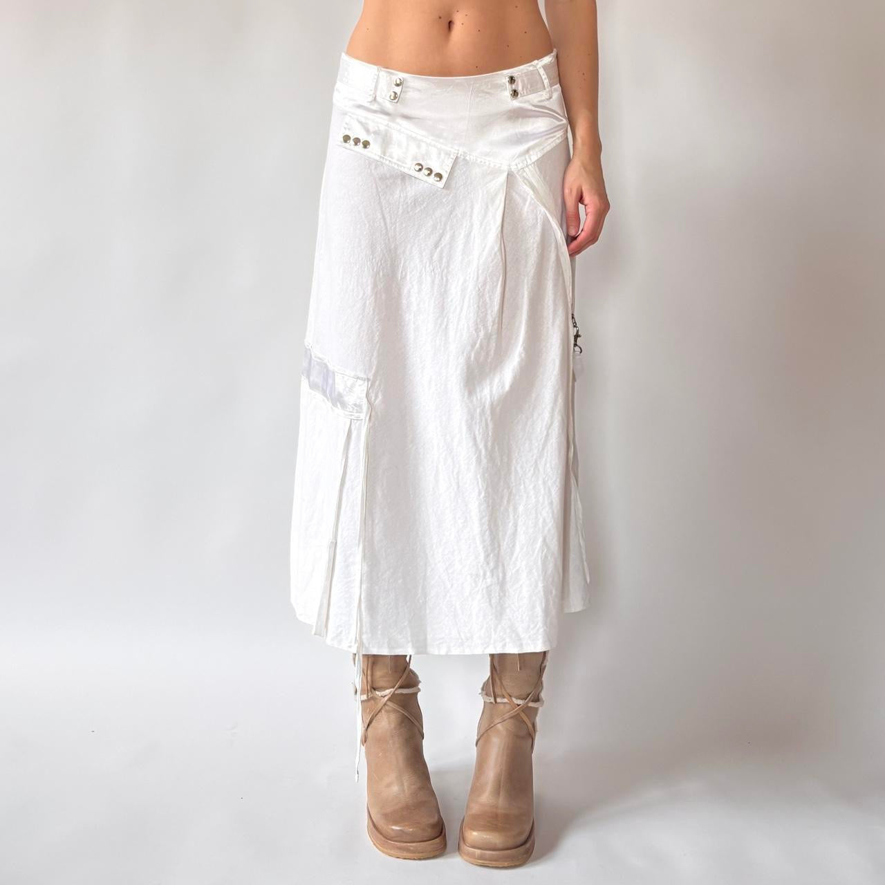 White Linen Cargo Utility Skirt (M)