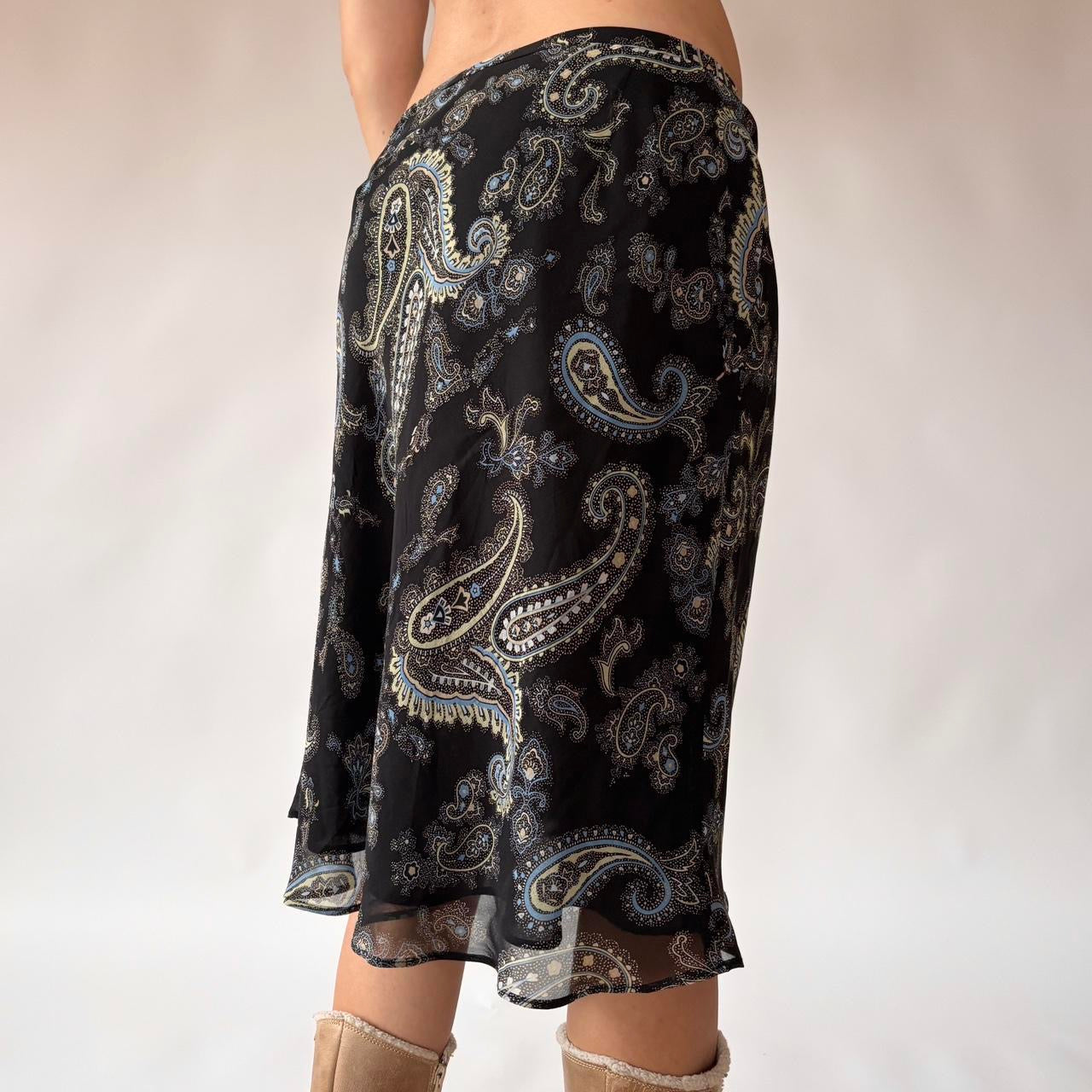 2000s Silk Paisley Midi Skirt (XS/S)