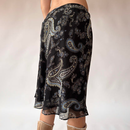 2000s Silk Paisley Midi Skirt (XS/S)