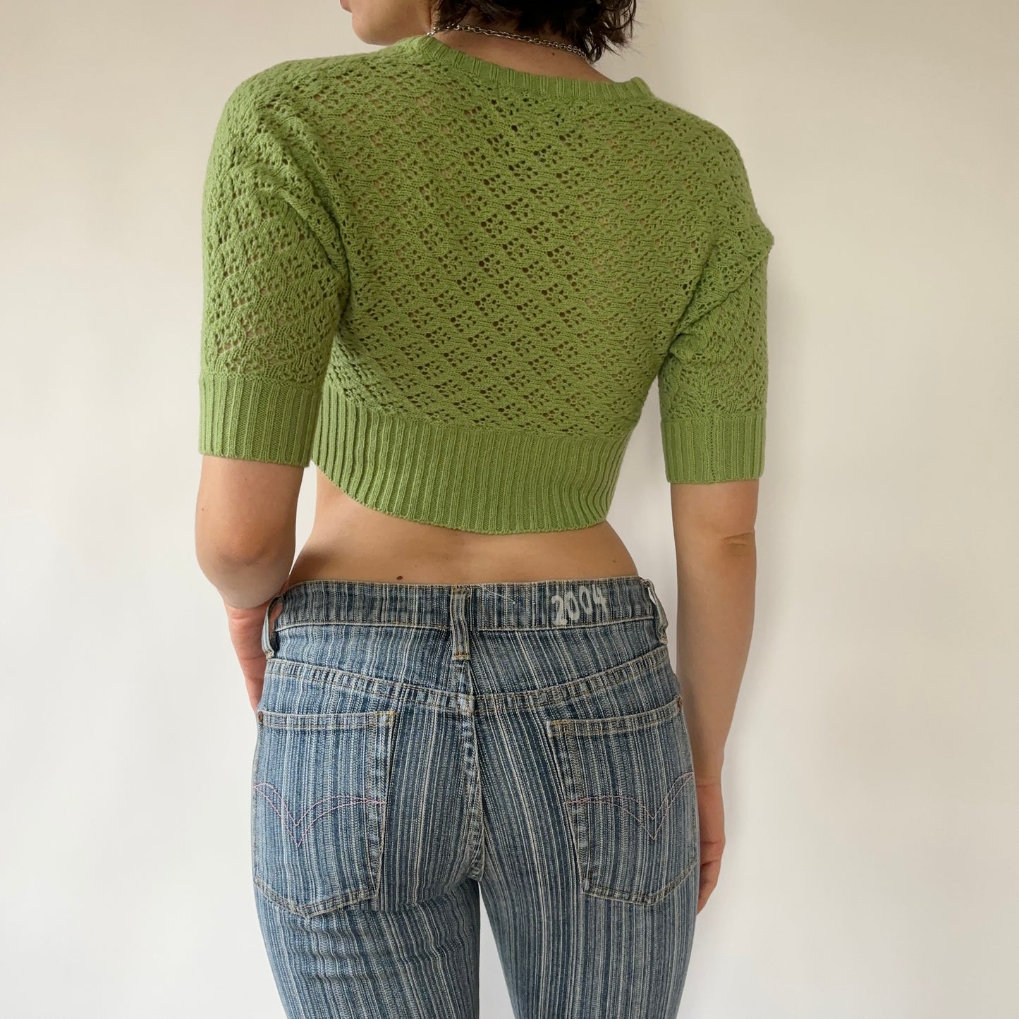 Y2K Pistachio Knit Crop (S)