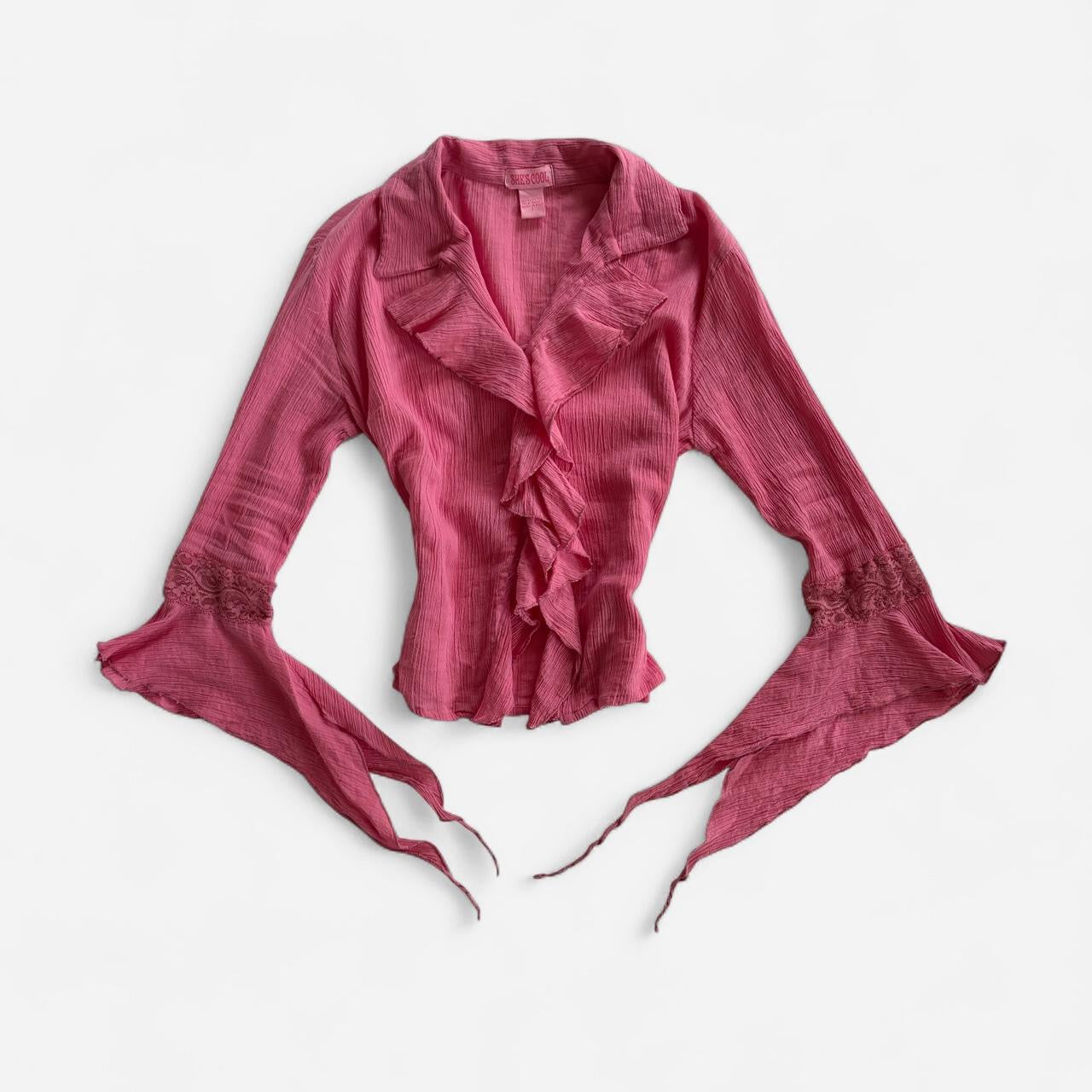 Y2K Pink Ruffly Button Up Top (M/L)