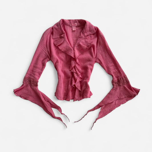 Y2K Pink Ruffly Button Up Top (M/L)