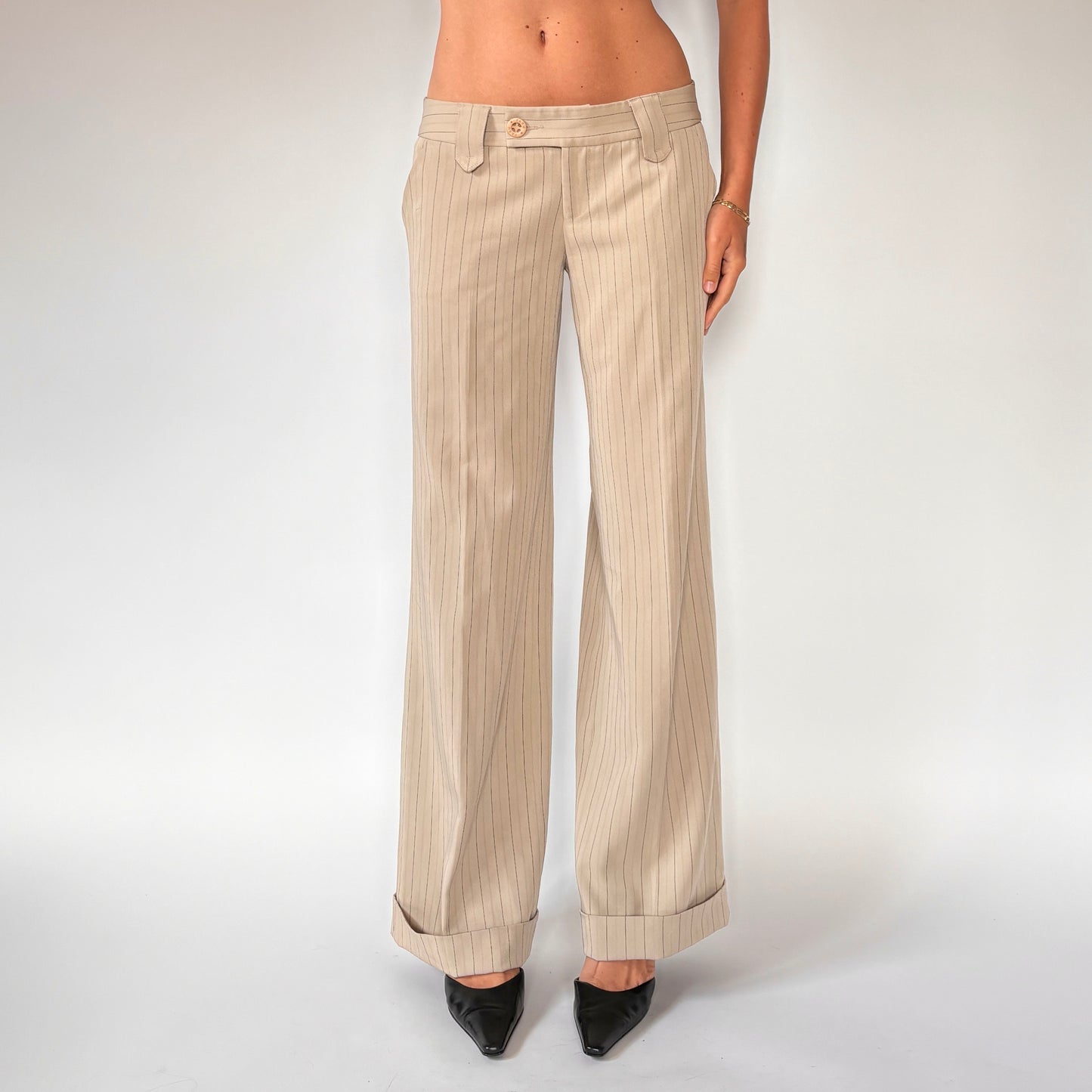 2000s Nude Pinstripe Trousers (S)