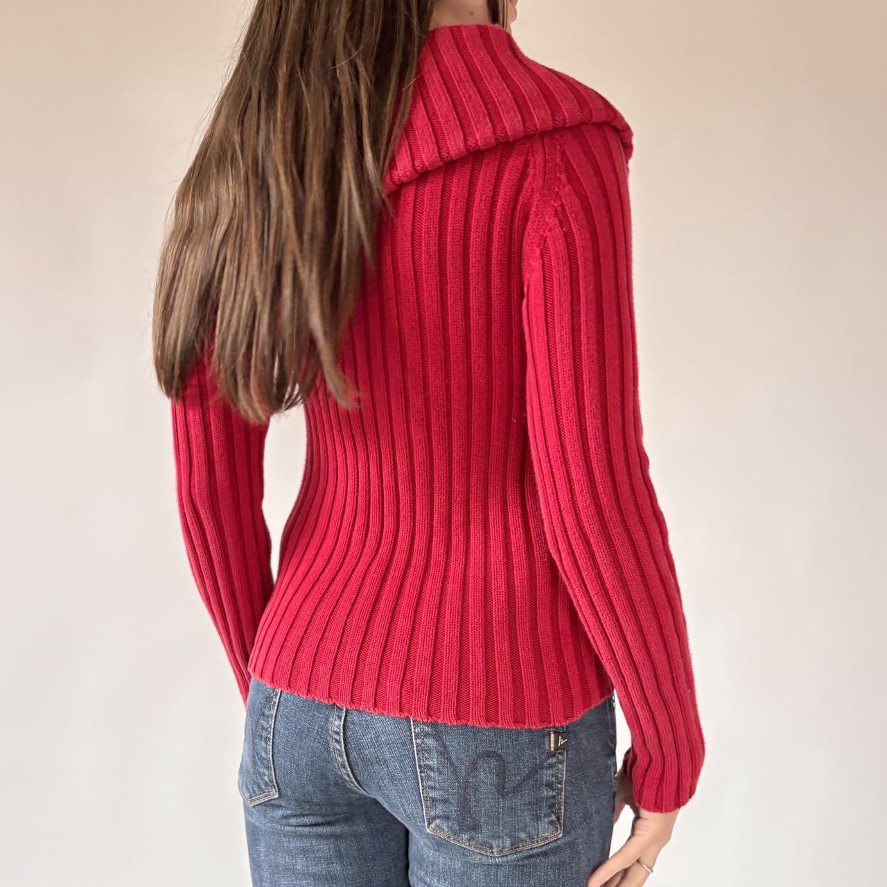 Y2K Red Asymmetrical Zip Sweater (XS/S)