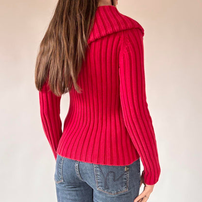 Y2K Red Asymmetrical Zip Sweater (XS/S)