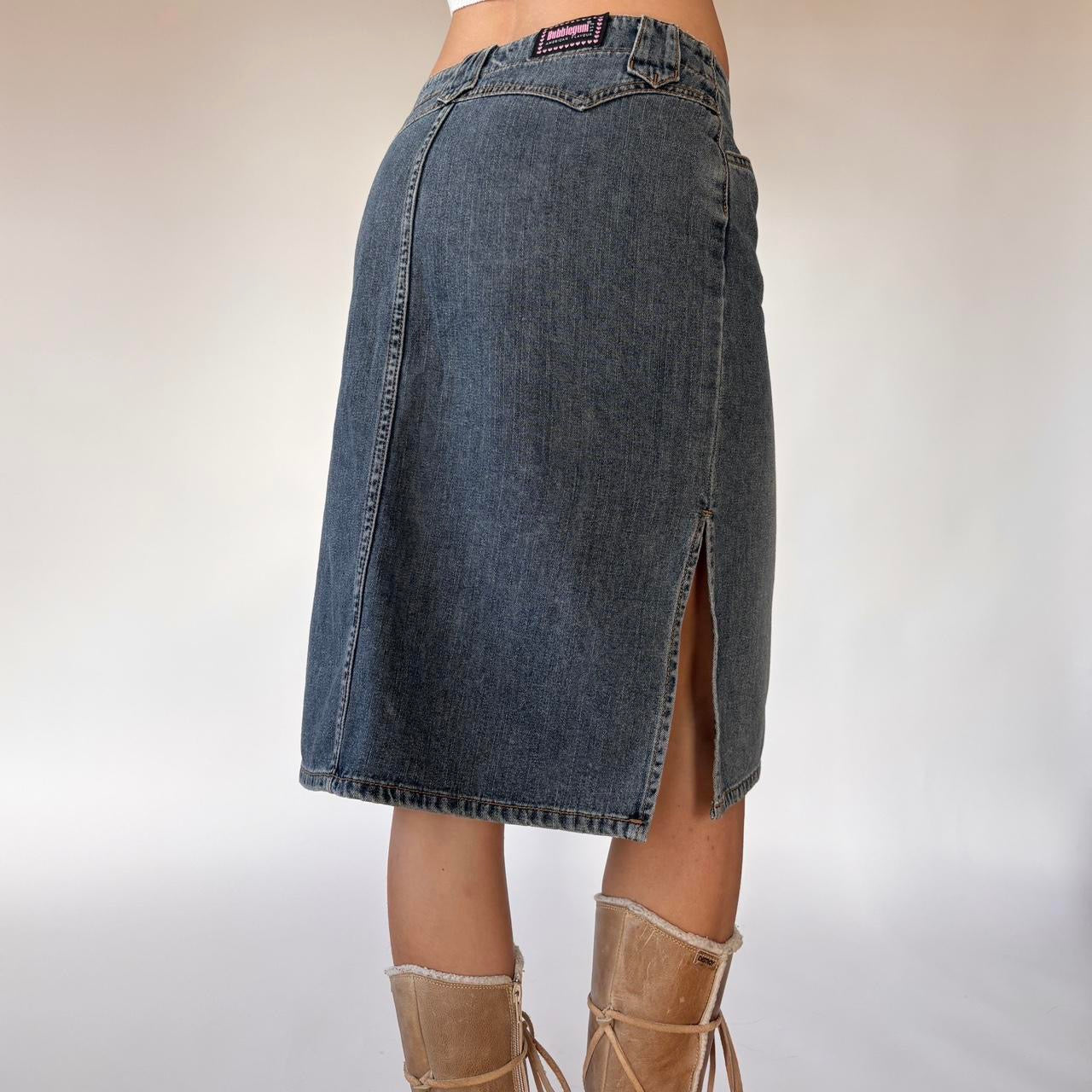 Y2K Bubblegum Denim Midi Skirt (S)