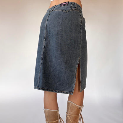 Y2K Bubblegum Denim Midi Skirt (S)