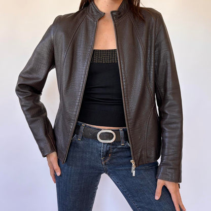 90s Brown Genuine Leather Jacket (M)