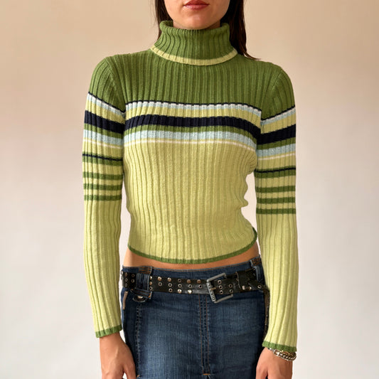90s Key Lime Striped Turtleneck (S/M)