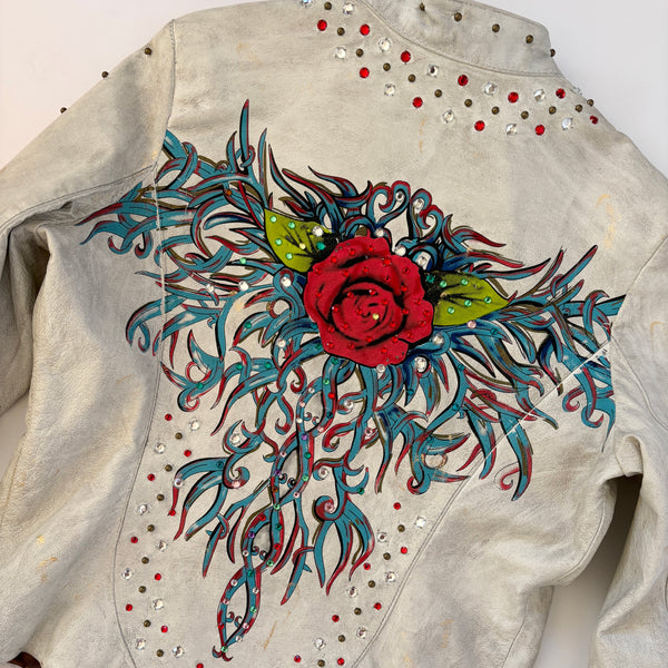 2000s Painted Rose & Studded Leather Jacket (S/M)