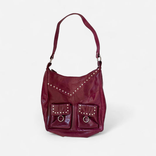 Studded Magenta Leather Bag