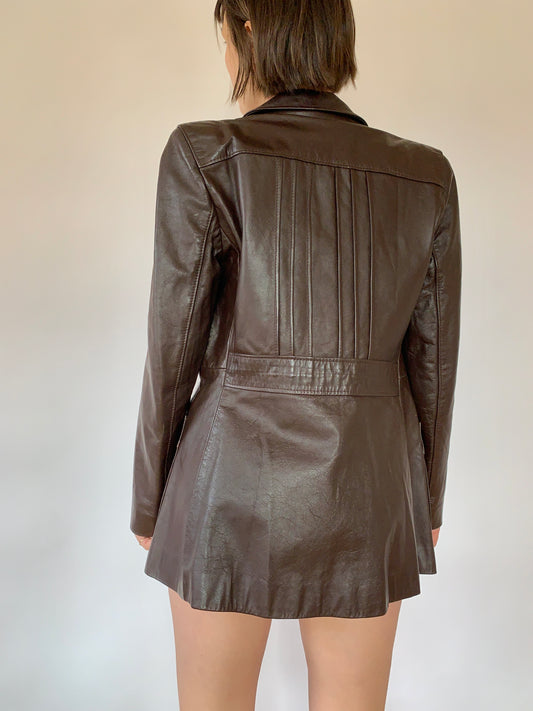 Vintage 1970s Leather Blazer - Small