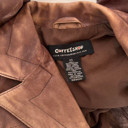 Y2K Genuine Leather Jacket (XS)