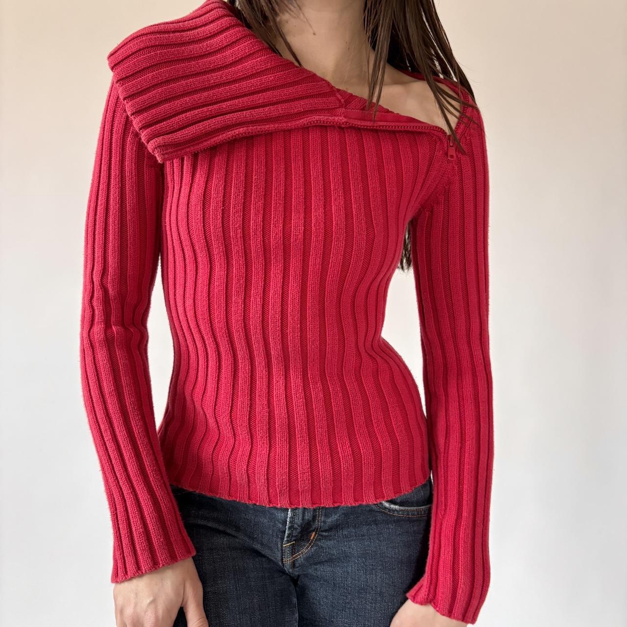 Y2K Red Asymmetrical Zip Sweater (XS/S)