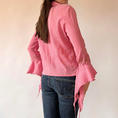 Y2K Pink Ruffly Button Up Top (M/L)