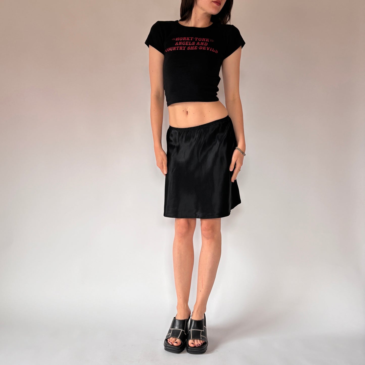 90s Noir Satin Skirt (S)