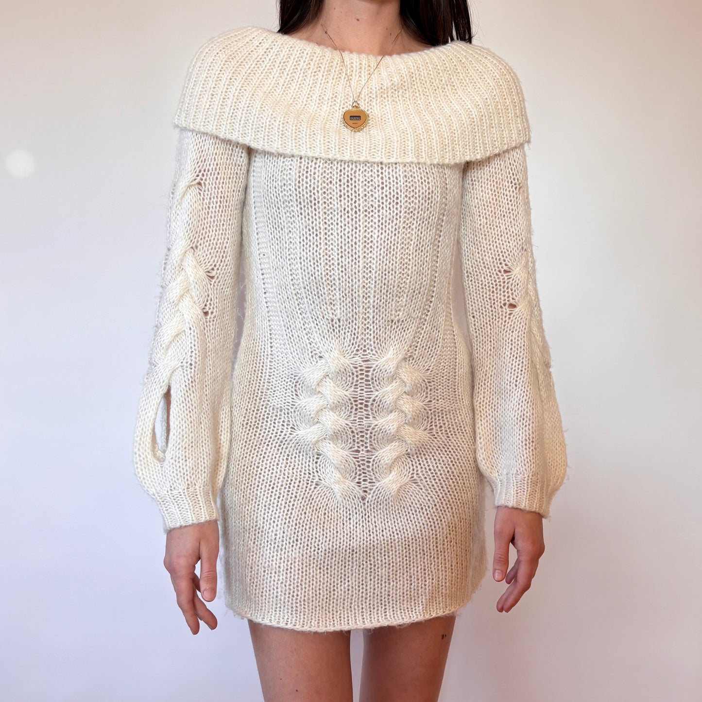 Y2K Cream Knit Mini Dress (S)