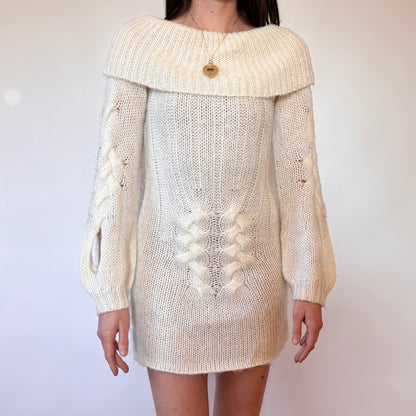 Y2K Cream Knit Mini Dress (S)